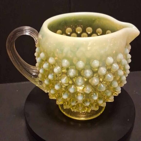 Fenton Yellow Uranium Topaz Opalescent Hobnail Squat Pitcher - Picture 3 of 6